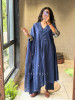 Zoryn Blue Anarkali Kurta Pant Set with Sleeve Embroidery