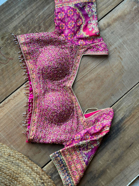 bromi Magenta Saree with Stone Embellished Readymade Blouse