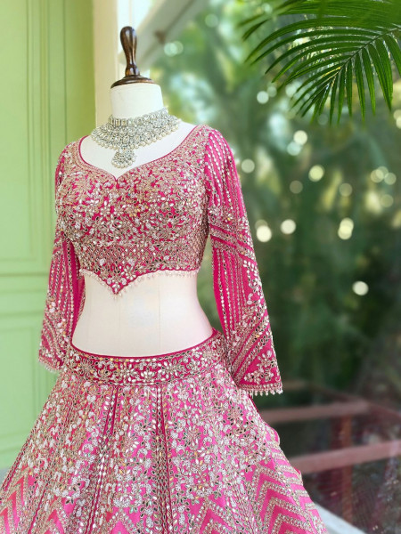 Bairan Mirror and Bead Embroidered Bridal Lehenga