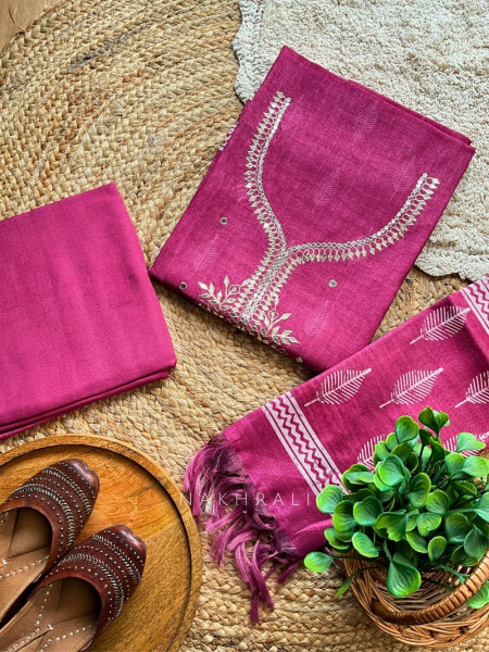 Nooraniya Wine Dress Material with Gota Patti Work