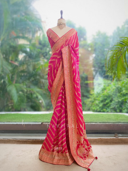 Sarika Red Bandhani Saree With Running Blouse Piece