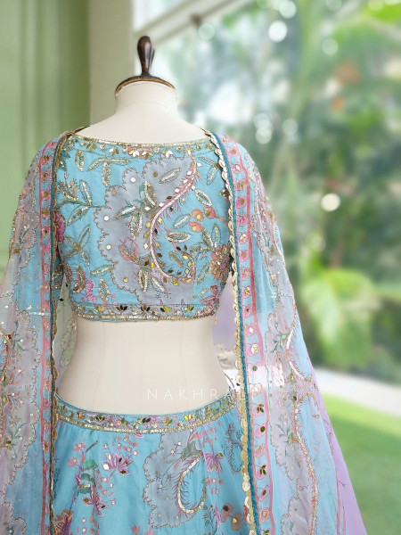 Ethereal Firozi Organza Silk Lehenga Set