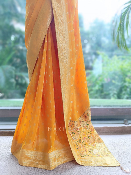 Asmi Mustard Banarasi Khaddi Georgette  Saree