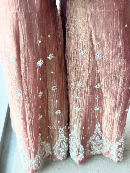 Inara Shimmer Pink Crushed Organza Gharara Suit Set