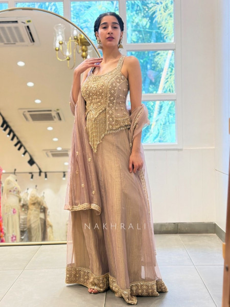 Atelier Onion Pink Indo Western Palazzo Set with Cut Dana Sequin Work