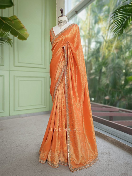 Vedika Brick Kanjivaram Saree with Zari and Sequin Border