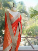 Tavira brick Saree with Broad Border and Unstitched Blouse Piece