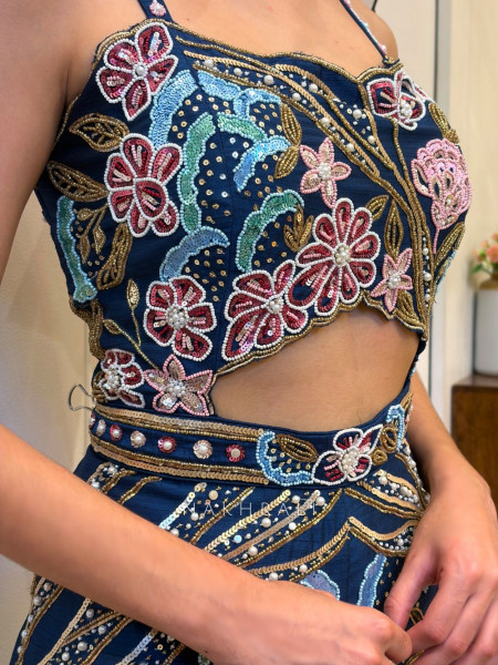 Noor Navy Blue Embroidered Jumpsuit