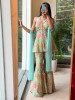 Gul-o-Glow  Sea Green Halter Neck Floral Sharara Suit