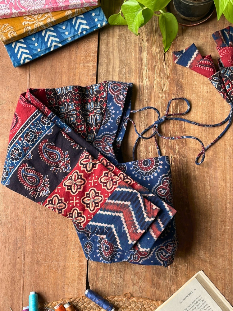 Image of Sutr-rang Navy Blue Blouse Mixed Print Detail