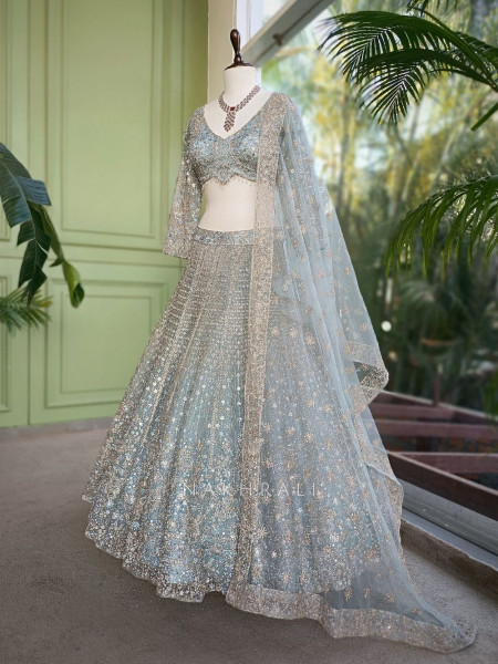 Neelambari Sky Blue Lehenga Set with Thread and Sequin Work