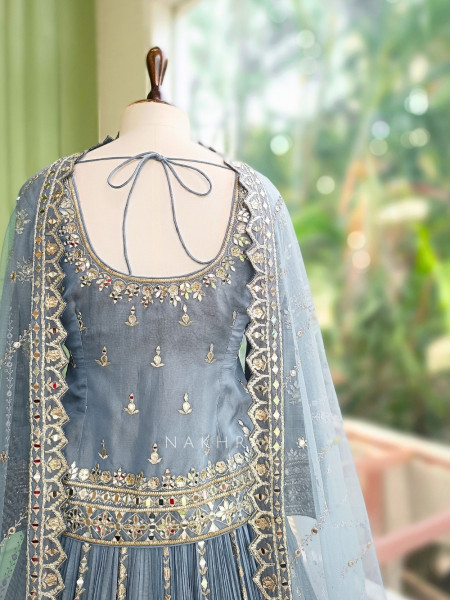 Slatecrest Grey Chinnon & Soft Net Jacket Lehenga Set