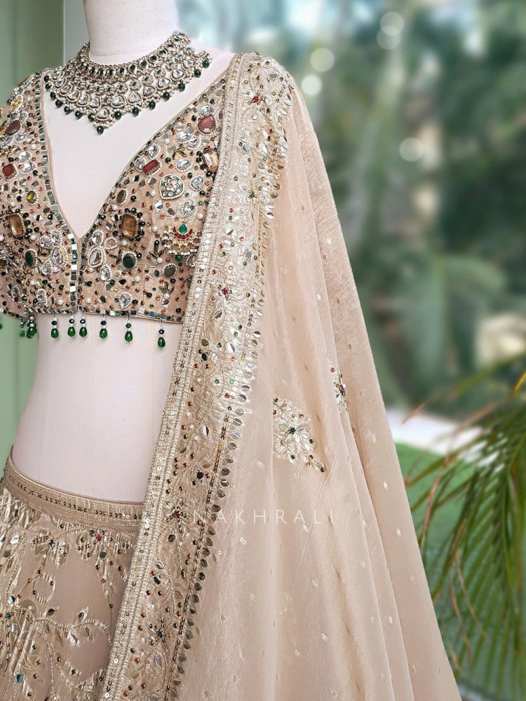 Image of Noor-e-Kundan Beige Lehenga Set