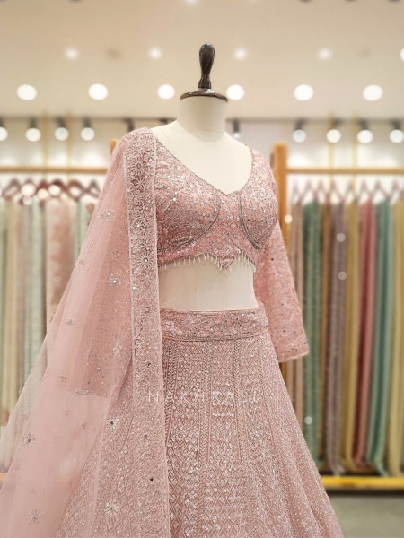 Shreela Pink Mirror and Bead Embroidered Bridal Lehenga
