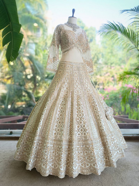 Imperial Off White Lehenga with Mirror Work and Embroidery