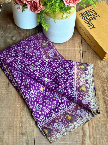 Zoraya Purple Ghatchola Saree with Elephant Motif Border