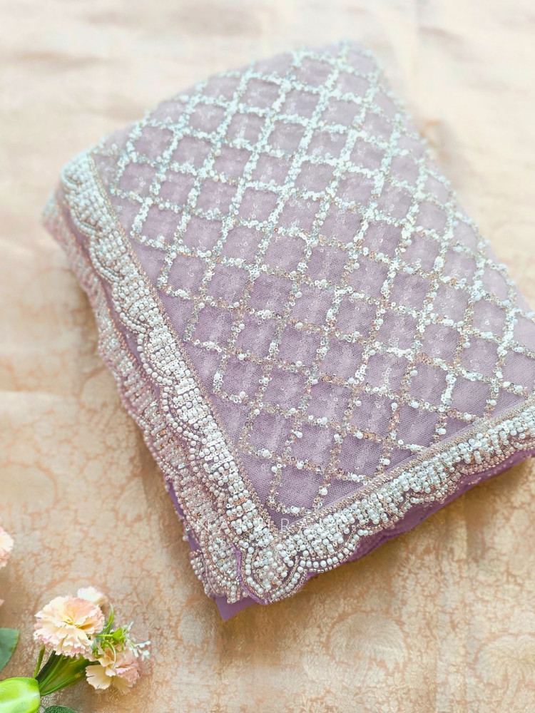 Image of Chandani Moonlight Purple Net Saree with Running blouse