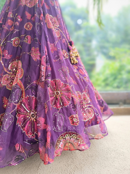 Nishaara Purple Organza Silk Lehenga Set