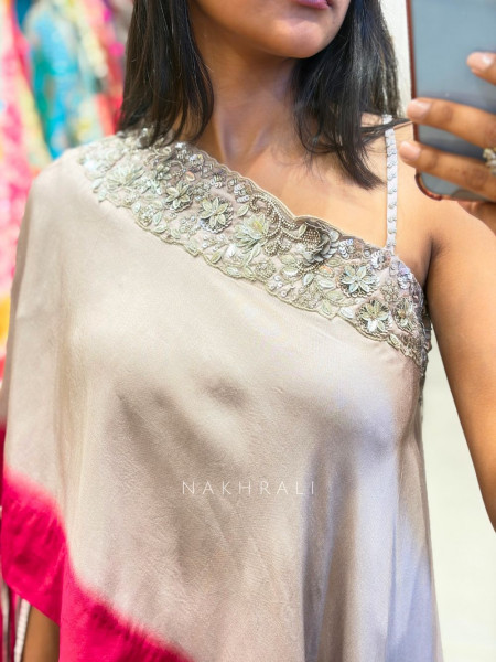 Elvara Grey Draped Indo Western Set with Embellished Neck & Tassel Detail