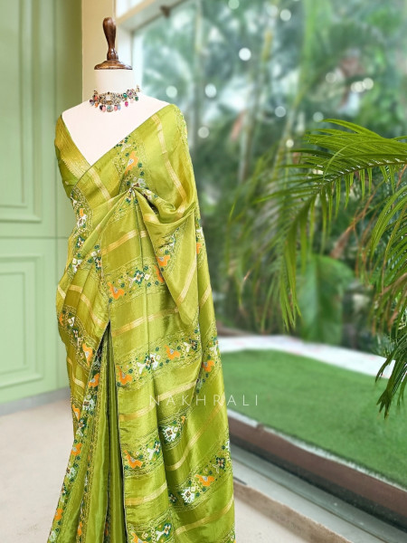 Kalyani Plum Green Patola Saree With With Running Blouse Piece