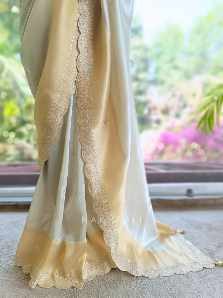 Skylight Cream Zari Weaved Saree with Embroidered Border
