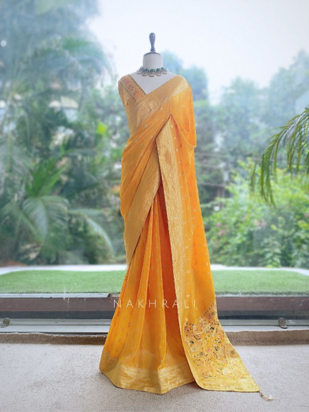 Asmi Mustard Banarasi Khaddi Georgette  Saree