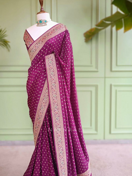 Raaj-Kamal Wine Saree with Golden Zari Detailing