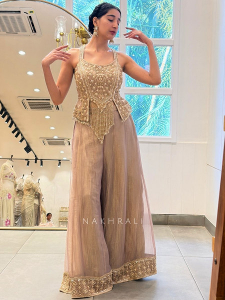 Atelier Onion Pink Indo Western Palazzo Set with Cut Dana Sequin Work