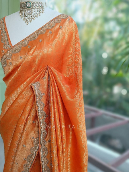 Vedika Brick Kanjivaram Saree with Zari and Sequin Border