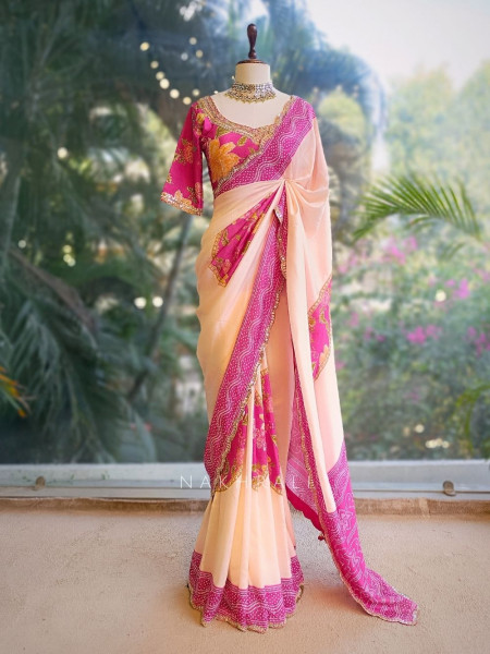 Manira Magenta Bandhani Saree with Gota Patti Blouse
