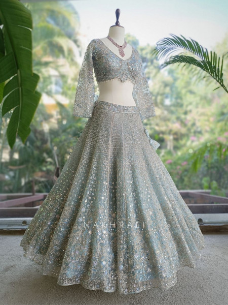 Neelambari Sky Blue Lehenga Set with Thread and Sequin Work