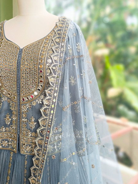 Slatecrest Grey Chinnon & Soft Net Jacket Lehenga Set