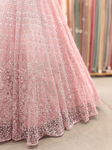 Shreela Pink Mirror and Bead Embroidered Bridal Lehenga