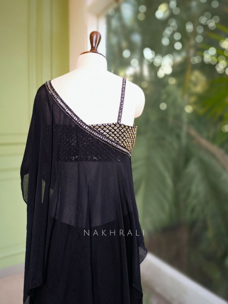 Ebon Grace Black Georgette Kaftan Set with Sequin Detail
