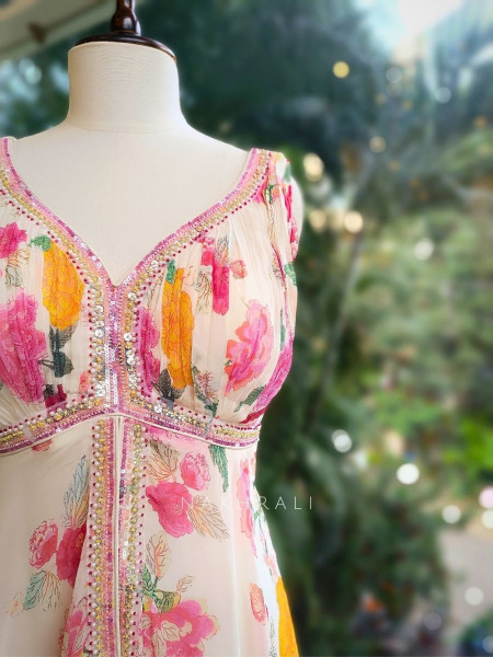 Bloom Whisper Floral Palazzo Set with Choker Dupatta