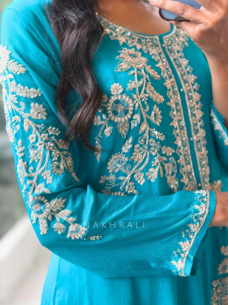 Sorrel Sea Green Organza Georgette Layered Sharara Suit Set