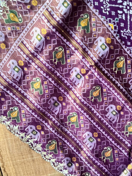 Zoraya Purple Ghatchola Saree with Elephant Motif Border