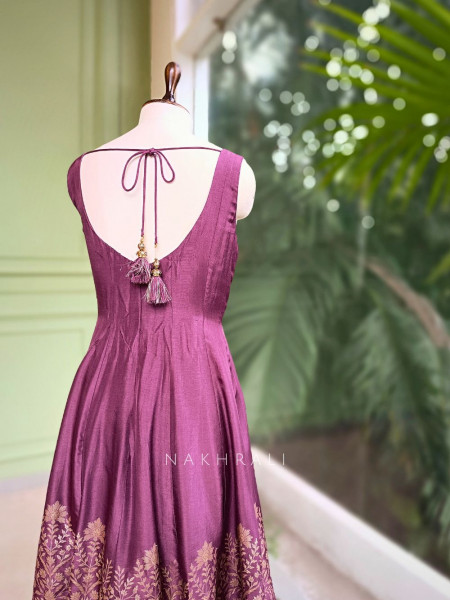 Sashi Purple Zari Embroidered Anarkali Palazzo Set with Dupatta