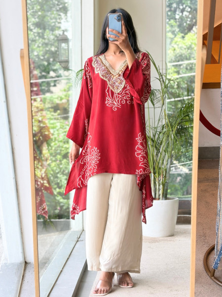 Nisha Vermilion Maroon Pure Georgette Kurta Palazzo Set
