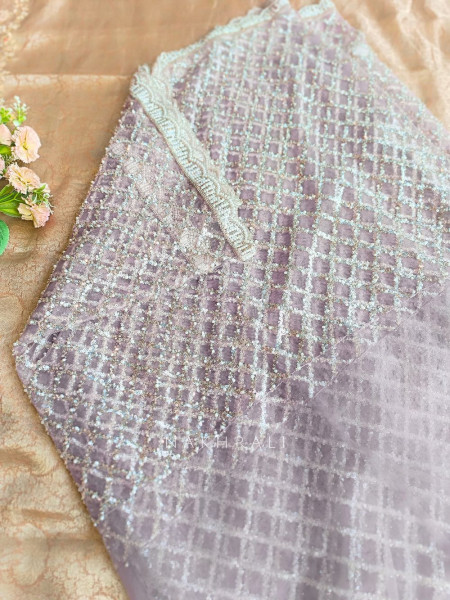 Chandani Moonlight Purple Net Saree with Running blouse