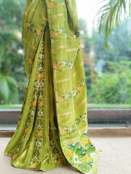 Kalyani Plum Green Patola Saree With With Running Blouse Piece
