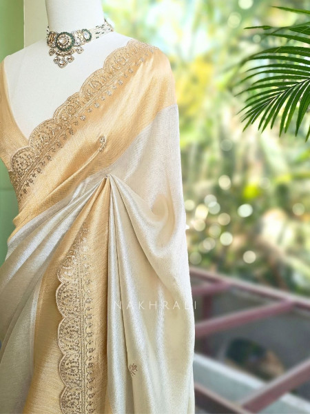 Skylight Cream Zari Weaved Saree with Embroidered Border