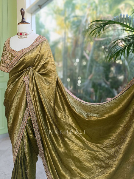 Soyara Mehendi Green Saree with Sequin Embroidery