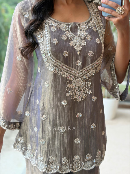 Inara Shimmer Lavender Crushed Organza Gharara Suit Set
