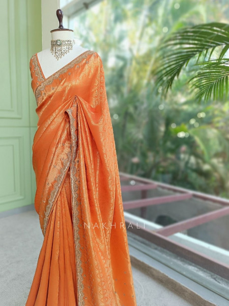 Vedika Brick Kanjivaram Saree with Zari and Sequin Border