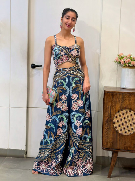 Noor Navy Blue Embroidered Jumpsuit
