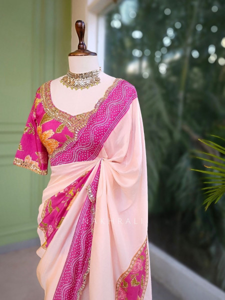 Manira Magenta Bandhani Saree with Gota Patti Blouse