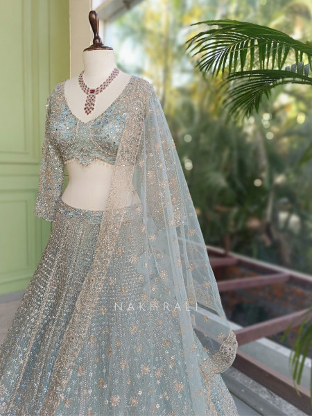 Neelambari Sky Blue Lehenga Set with Thread and Sequin Work