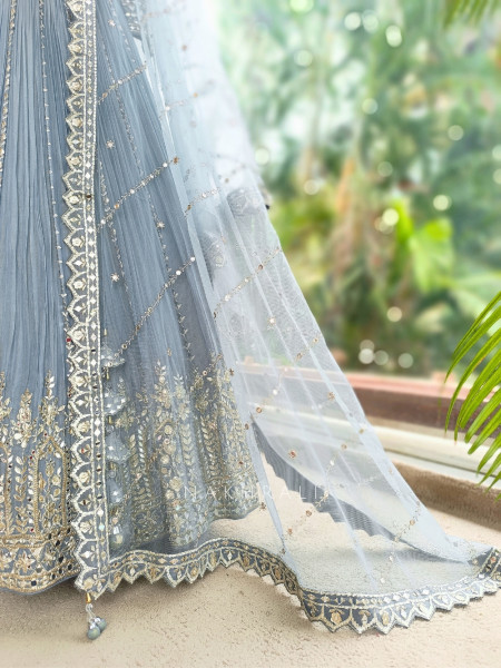 Slatecrest Grey Chinnon & Soft Net Jacket Lehenga Set