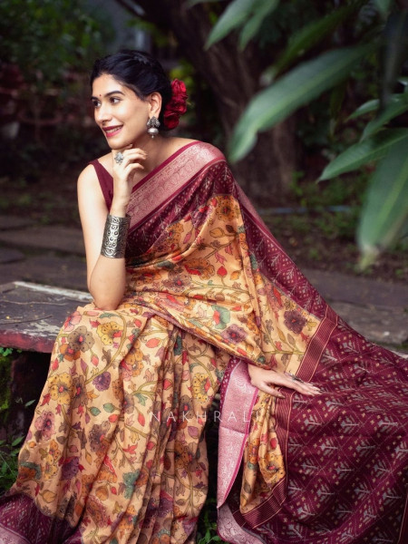 Mehek Mustard Floral Saree with Subtle Zari Detailing